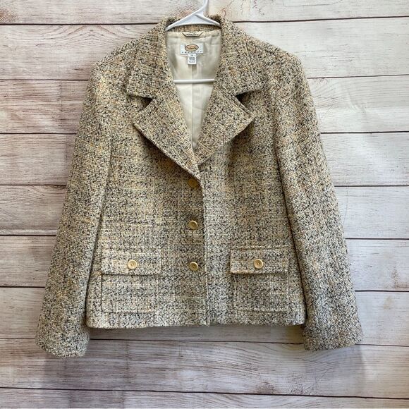 VINTAGE TALBOTS WOOL BLEND BLAZER IN CREAM TEXTURED TWEED - Picture 1 of 6